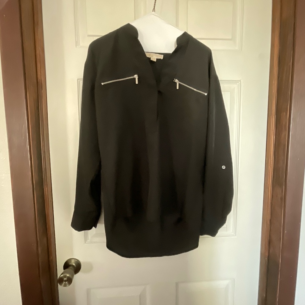Black Long Sleeve Michael Kors Top with Zipper Accents